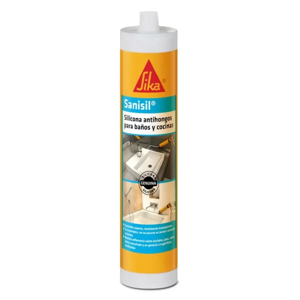 SIKA SELLADOR SILICONA ANTIHONGOS SANISIL 280ML TRANSPARENTE/ BLANCO